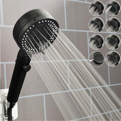 Dušiotsik kõrgsurve must 8 režiimi reguleeritav survega dušš Ühe nupuvajutusega veemassaaž dušš Vannitoa tarvikud