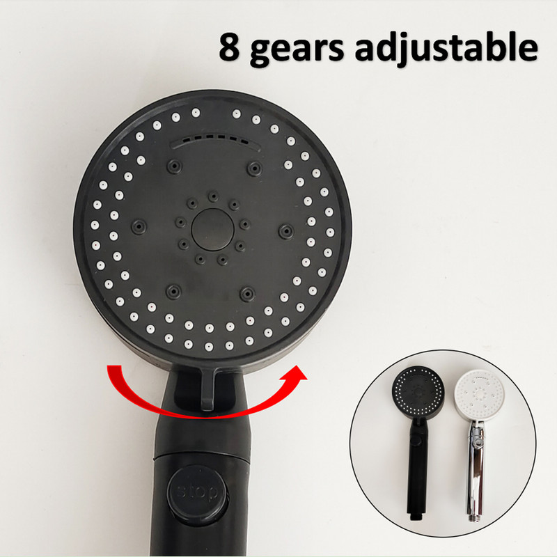 Κεφαλή ντους Υψηλής πίεσης Μαύρο 8 Λειτουργίες Ρυθμιζόμενη ντους με πίεση με ένα κλειδί Αξεσουάρ μπάνιου ντους μασάζ νερού