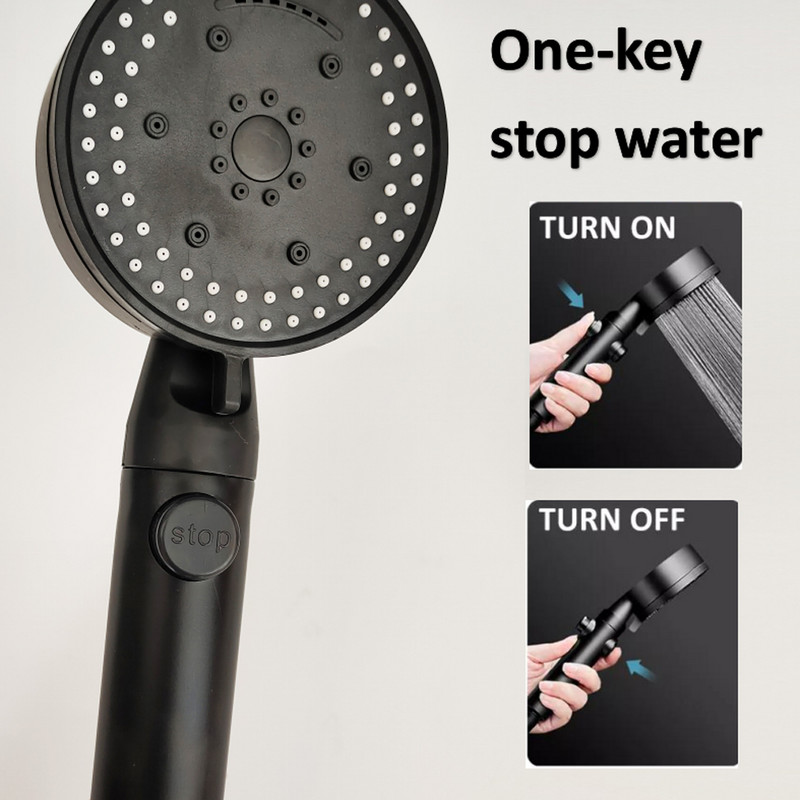 Κεφαλή ντους Υψηλής πίεσης Μαύρο 8 Λειτουργίες Ρυθμιζόμενη ντους με πίεση με ένα κλειδί Αξεσουάρ μπάνιου ντους μασάζ νερού