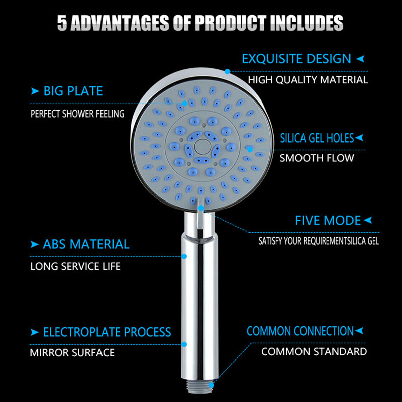 Zhangji Μπάνιο ντους κεφαλής επιμετάλλωσης πολλαπλών στρώσεων ακροφύσιο ABS πέντε λειτουργιών Μεγάλο πάνελ γρήγορη παράδοση