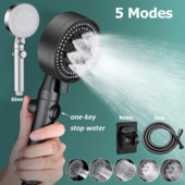 5 módban állítható zuhanyfej Egy gombos megállító víz kézi fürdőszobai spray fúvóka nagynyomású víztakarékos tartó falra szerelve