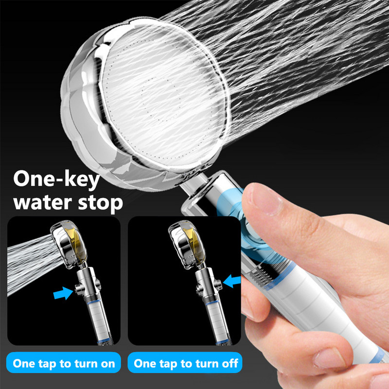 Περιστροφή 360 μοιρών κεφαλή ντουζιέρας με έλικα υψηλής πίεσης Turbo κεφαλή ντουζιέρας με διακόπτη φίλτρου κεφαλή ντους ανεμιστήρα