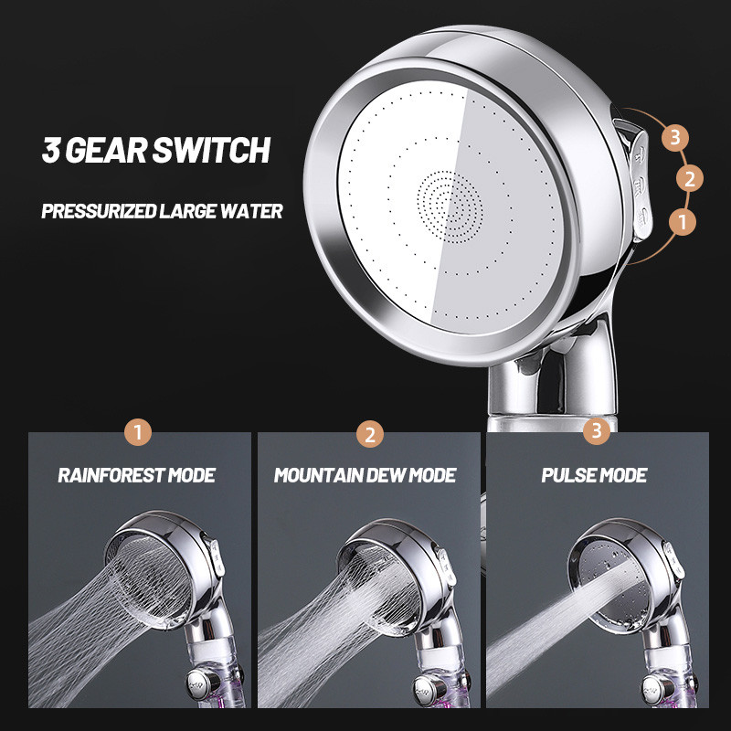 Zhang Ji Νέα υψηλής πίεσης 3-λειτουργία Turbo λαβή SPA κεφαλή ντους βροχής με κουμπί ενεργοποίησης/απενεργοποίησης κεφαλή ντους εξοικονόμησης νερού