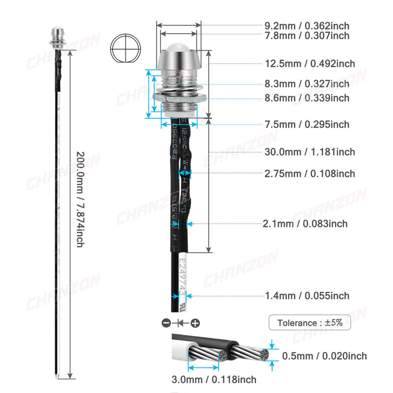 Σετ λαμπτήρων 5mm 12V Diffused Prewired Light Beads with 8mm Holder Emitting Diode Λευκό Κόκκινο Πράσινο Μπλε Κίτρινο Πορτοκαλί Σετ λαμπτήρων
