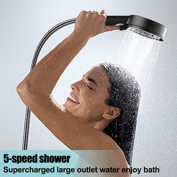 Ρυθμιζόμενη κεφαλή ντους ψιλής βροχής 5 λειτουργιών Μαύρο/Ασημί/Γκρι Κεφαλή ντους υψηλής πίεσης Αξεσουάρ μπάνιου με εξοικονόμηση νερού