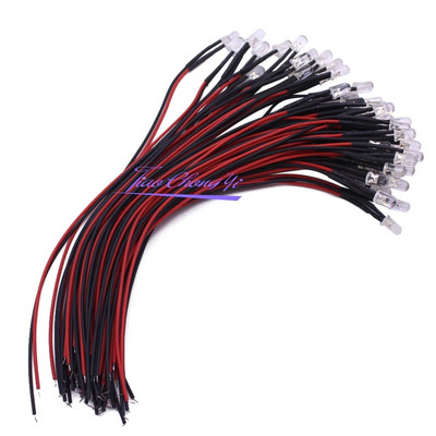 20db/tétel DC12V F3mm 5mm 20cm kerek előre vezetékes víztiszta LED lámpa izzó Előhuzalozott kibocsátó diódák barkácsolás otthoni dekorációhoz