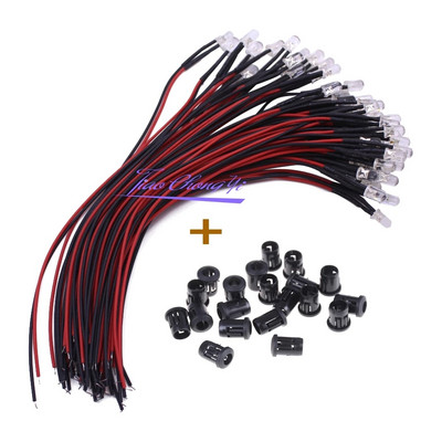 20db/tétel DC12V F3mm 5mm 20cm kerek előre vezetékes víztiszta LED lámpa izzó Előhuzalozott kibocsátó diódák barkácsolás otthoni dekorációhoz