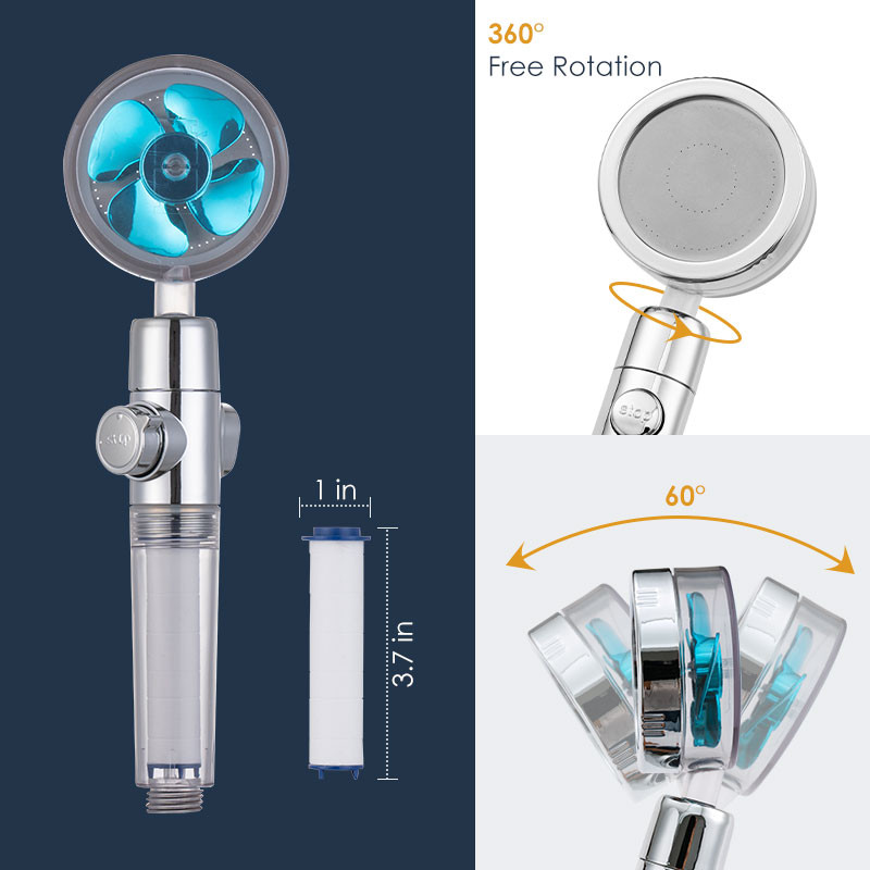 Νέα άφιξη Κεφαλή ντους μπάνιου 360 μοιρών περιστρεφόμενη με μικρό ανεμιστήρα ABS σπρέι υψηλής πίεσης Αξεσουάρ μπάνιου Εξοικονόμηση ντους