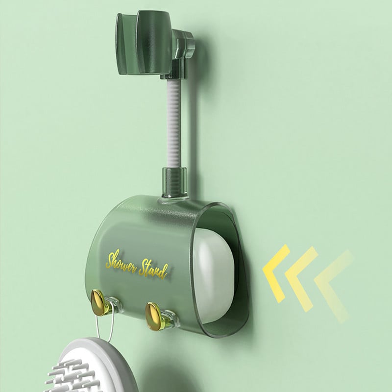 Ρυθμιζόμενη 360° Στήριγμα ντουζιέρας Αυτοκόλλητη βάση στήριξης κεφαλής ντους με κρεμάστρα Βάση μπάνιου ντουζιέρα Θήκη αποθήκευσης σαπουνιού