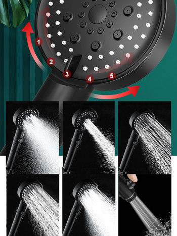 Zloog 5 режима регулируема черна душ глава за баня с високо налягане за пестене на вода душ с бутон за спиране Душ с памучен филтър