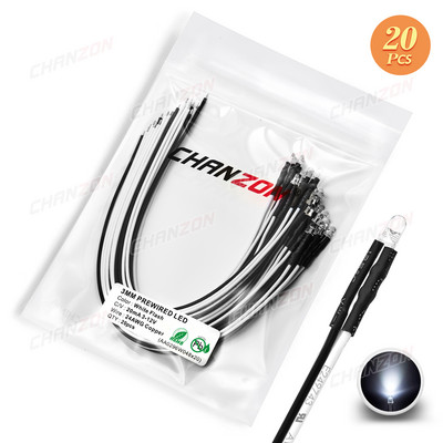 20db 3 mm-es 12V-os előre behuzalozott LED fénygyöngyök villogó fehér piros zöld kék kék sárga RGB gyors, lassú villogás villogó elővezetékes lámpa izzó