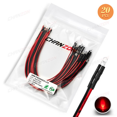 20db 3 mm-es 12V-os előre behuzalozott LED fénygyöngyök villogó fehér piros zöld kék kék sárga RGB gyors, lassú villogás villogó elővezetékes lámpa izzó