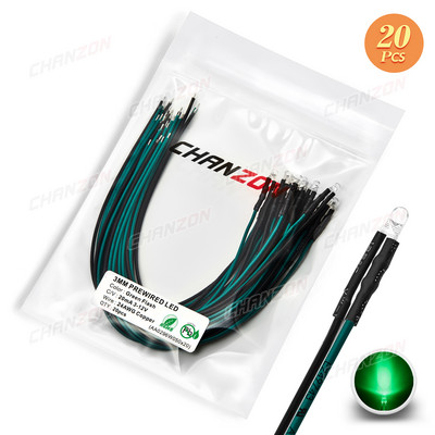 20db 3 mm-es 12V-os előre behuzalozott LED fénygyöngyök villogó fehér piros zöld kék kék sárga RGB gyors, lassú villogás villogó elővezetékes lámpa izzó