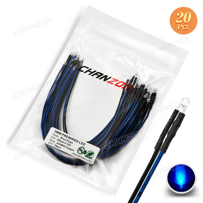 20db 3 mm-es 12V-os előre behuzalozott LED fénygyöngyök villogó fehér piros zöld kék kék sárga RGB gyors, lassú villogás villogó elővezetékes lámpa izzó