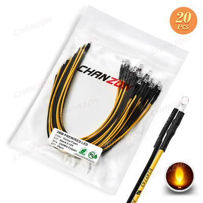20db 3 mm-es 12V-os előre behuzalozott LED fénygyöngyök villogó fehér piros zöld kék kék sárga RGB gyors, lassú villogás villogó elővezetékes lámpa izzó