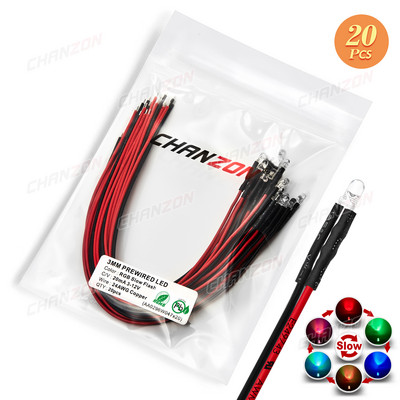 20db 3 mm-es 12V-os előre behuzalozott LED fénygyöngyök villogó fehér piros zöld kék kék sárga RGB gyors, lassú villogás villogó elővezetékes lámpa izzó