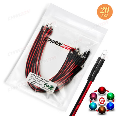 20db 3 mm-es 12V-os előre behuzalozott LED fénygyöngyök villogó fehér piros zöld kék kék sárga RGB gyors, lassú villogás villogó elővezetékes lámpa izzó