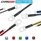 10db Fényes, 10mm-es előre bekábelezett LED 5V 6V 9V 12V fénygyöngyök Fehér Piros Zöld Kék Sárga Emitting Dióda Előhuzalozott Kábel Barkács lámpa izzó