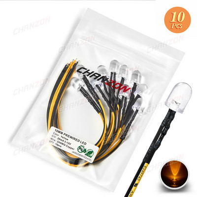 10db Fényes, 10mm-es előre bekábelezett LED 5V 6V 9V 12V fénygyöngyök Fehér Piros Zöld Kék Sárga Emitting Dióda Előhuzalozott Kábel Barkács lámpa izzó