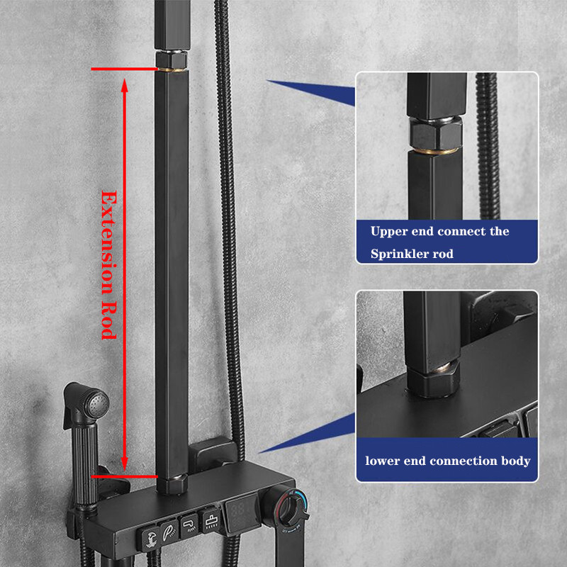 Must kroomitud ümmargune ruudukujuline pikendustoru 30/40 cm universaalse liidese pikendustoru vannitoa dušisegisti ekstra pikendatav toru