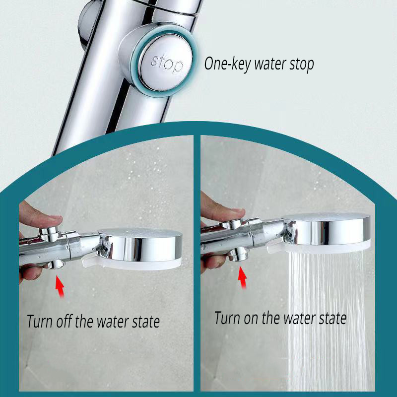 Rainfall 4 Λειτουργιών Ρυθμιζόμενη κεφαλή ντους με κουμπί διακοπής Αξεσουάρ μπάνιου ακροφύσιο ψεκασμού χειρός εξοικονόμησης νερού