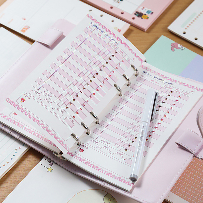 A5 A6 Kawaii Loose Leaf Notebook Paper Refill Spiral Binder Ευρετήριο Εσωτερικές σελίδες Μηνιαία εβδομαδιαία ημερήσια διάταξη προγραμματισμού