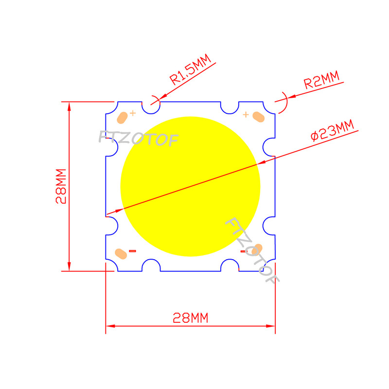 FTZOTOF LED 29V-48V Dc High Power Downlight COB Chip 28x28mm Πηγή φωτός 15W 20W 30W Για λάμπα οροφής ράγας εξωτερικού χώρου και εσωτερικού χώρου