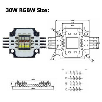 Високомощен LED чип RGBW 30 W Червен Зелен Син Бял диод 30 W Watt COB за Направи си сам сценична светлина Лампа за растеж на растения