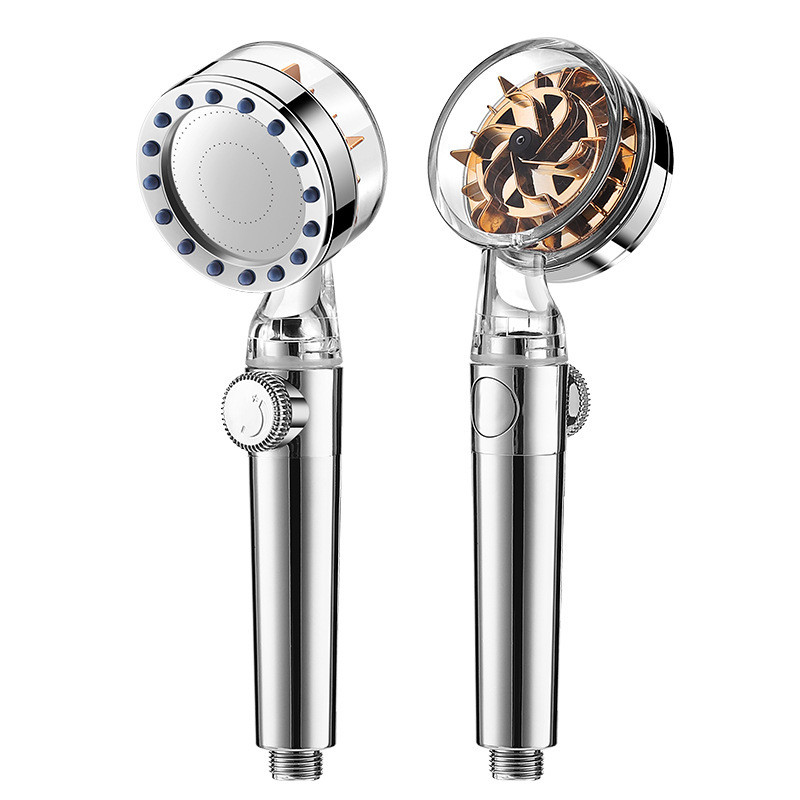 Zhang Ji ABS Νέα κεφαλή ντους με διπλό βαμβακερό φίλτρο Κεφαλή ντους χειρός με μικρό ανεμιστήρα και κουμπί στάσης που πλένεται για εξοικονόμηση νερού