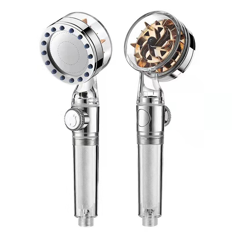 Zhang Ji ABS Νέα κεφαλή ντους με διπλό βαμβακερό φίλτρο Κεφαλή ντους χειρός με μικρό ανεμιστήρα και κουμπί στάσης που πλένεται για εξοικονόμηση νερού