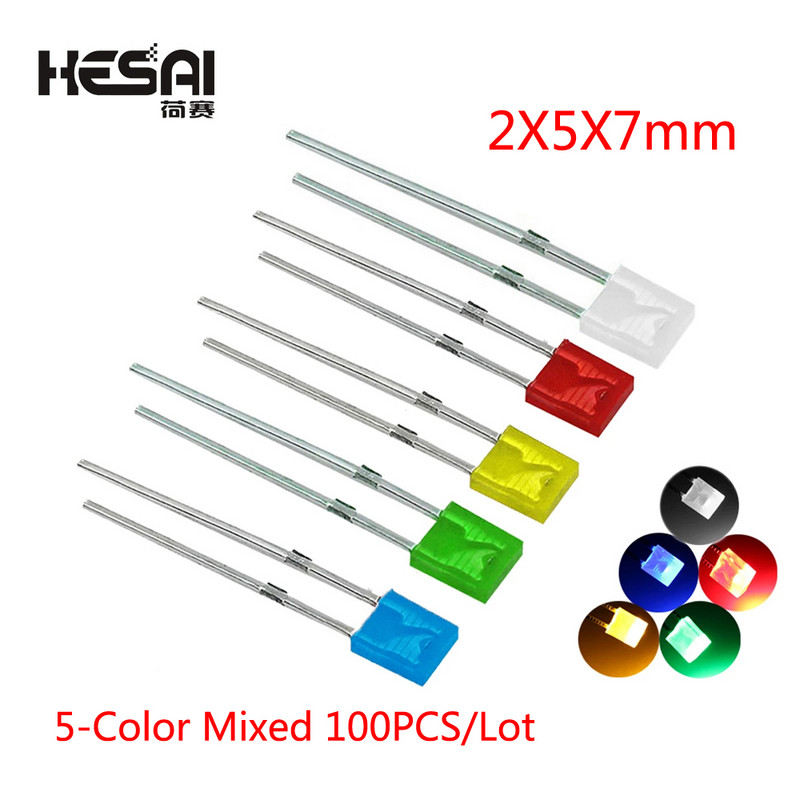 2x5x7 2x3x4 τετράγωνο 5-χρωμα Μικτό κιτ εκπομπής φωτός με κοντό πόδι LED In-line Lamp Beads Diy Kit Diffused