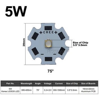 UV LED 3V 6V 12V 3W 5W 10W12W Purple 3535 XPE 5050 XML LG6565 Chip Light 365nm 370NM 395nm 405nm For Verification Ωρίμανση εκτυπωτή