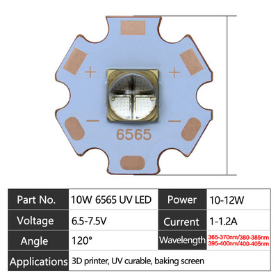 UV LED 3V 6V 12V 3W 5W 10W12W Lila 3535 XPE 5050 XML LG6565 Chip Light 365 nm 370 NM 395 nm 405 nm A nyomtató kikeményítésének ellenőrzéséhez