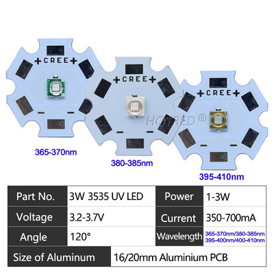 UV LED 3V 6V 12V 3W 5W 10W12W Lila 3535 XPE 5050 XML LG6565 Chip Light 365 nm 370 NM 395 nm 405 nm A nyomtató kikeményítésének ellenőrzéséhez