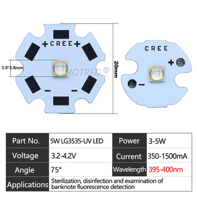UV LED 3V 6V 12V 3W 5W 10W12W Lila 3535 XPE 5050 XML LG6565 Chip Light 365 nm 370 NM 395 nm 405 nm A nyomtató kikeményítésének ellenőrzéséhez