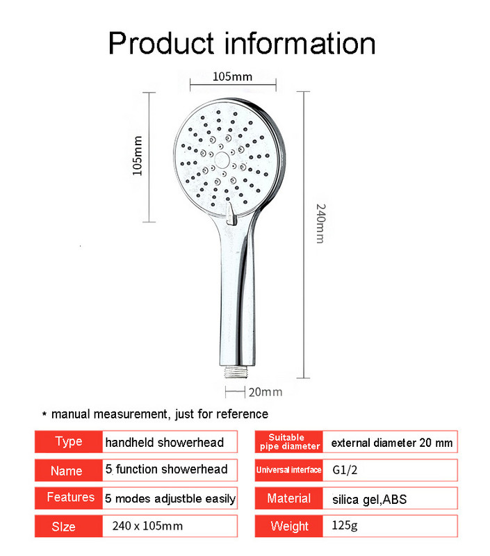 Zhang Ji 5 Λειτουργία Αφρόλουτρο ντους Silica Gel Πολυστρωματικό Επιμετάλλωτο Χειρός Ψεκαστήρας ντους ελαφρού βάρους