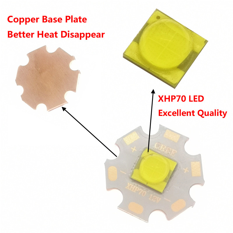 XLamp XHP70 6V 12V LED Ψυχρό Λευκό 6500K Θερμό Λευκό 3000K Μπλε 460nm Με 20mm DTP Copper PCB για φακό Πηγή φωτός