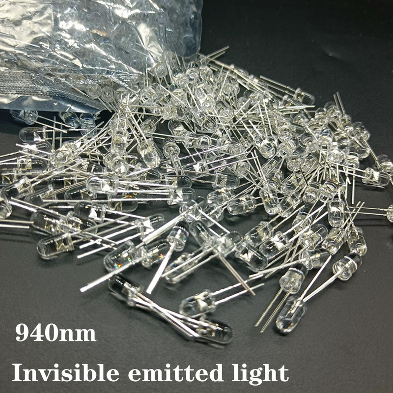 100 τμχ 5mm IR LED 850nm Clear Lens Infrared Diode 20mA Διάφανη 5 mm Through Hole Light Emitting Diode 850 nm Λαμπτήρας LED