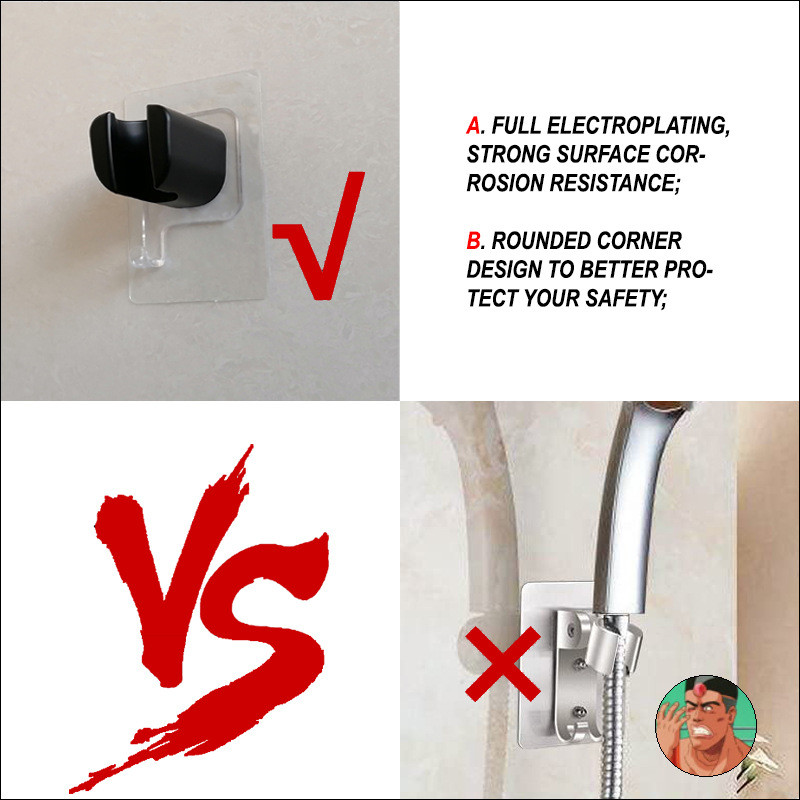 Βάση ντουζιέρας 1 τεμ. Αυτοκόλλητο στήριγμα ντους επιτοίχιας με σταθερή βάση με γάντζο ακροφύσιο ντους για αξεσουάρ μπάνιου