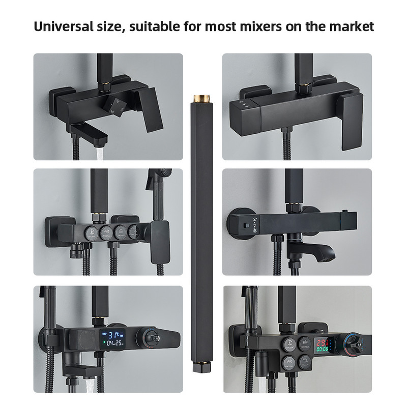 30/40 cm ümmargune ja kandiline pikendustoru vannitoa dušisegisti jaoks, must üldliidese pikendustorud, lisapikendustoru