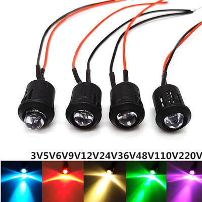 5 komada ultra svijetle 8 mm prethodno ožičene LED svjetiljke s držačima Emitirajuće diode Svjetlo indikatora žarulje 3V 5V6V 9V 12V 24V 36V 48V 110V 220V