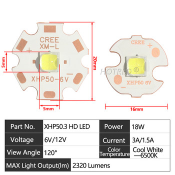 Оригинална LED CREE XLamp XHP50.3 Generation HD 6V 12V 18W 20W Cold White Chip 2320Lumens SMD 5050 Мощна крушка тип мъниста с DTP Cop