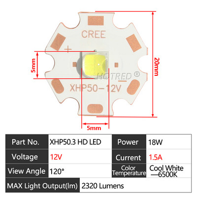 Eredeti LED CREE XLamp XHP50.3 Generation HD 6V 12V 18W 20W Cold White Chip 2320Lumens SMD 5050 Erőteljes gyöngyizzó DTP Cop-pal