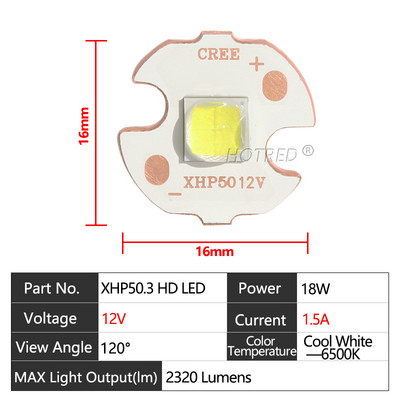 Eredeti LED CREE XLamp XHP50.3 Generation HD 6V 12V 18W 20W Cold White Chip 2320Lumens SMD 5050 Erőteljes gyöngyizzó DTP Cop-pal
