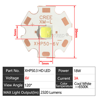 Eredeti LED CREE XLamp XHP50.3 Generation HD 6V 12V 18W 20W Cold White Chip 2320Lumens SMD 5050 Erőteljes gyöngyizzó DTP Cop-pal
