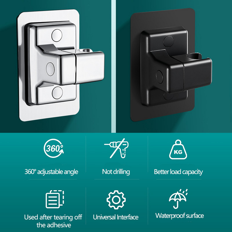 Ισχυρή αναρρόφηση ανθεκτική στη σκουριά Στιβαρό ρυθμιζόμενο στήριγμα μπάνιου Στήριγμα κεφαλής ντους Μαύρο ασημί Αυτοκόλλητο χωρίς τρύπημα Universal