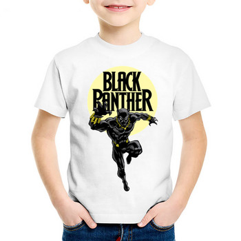 Детски модни щампи Черна пантера Забавни тениски Детски летни тениски с къс ръкав Топове Бебешки готини дрехи за момчета/момичета, oHKP2250