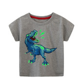 ALISHINREY új nyári póló pamut rövid ujjú rajzfilm Dinosaur Glow Luminous pólók gyerek pólók fiúk gyerekruhák
