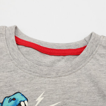 ALISHINREY Нова лятна тениска, памучна тениска с къс ръкав, светещи анимационни динозаври, светещи тениски, детски тениски за момчета, детски дрехи
