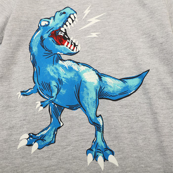 ALISHINREY Нова лятна тениска, памучна тениска с къс ръкав, светещи анимационни динозаври, светещи тениски, детски тениски за момчета, детски дрехи